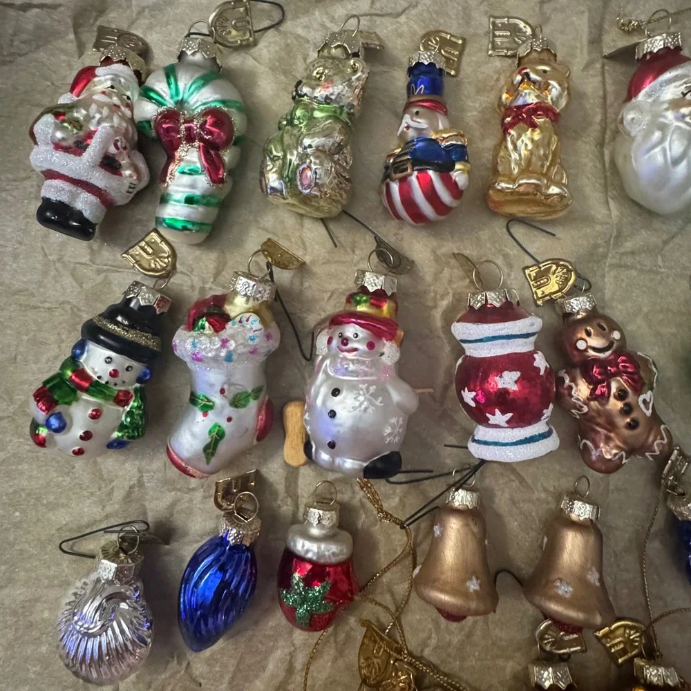 Vintage Style Mini Glass Christmas Ornaments Lot Santa Snowman Baubles 33pc lot